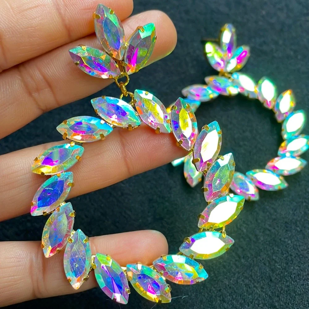 Gold Multicolour open circle earrings - Picture 10 of 12